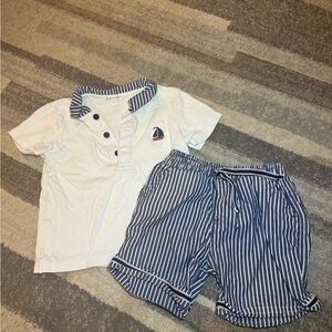 Mintini Baby Polo Top and Stripe Shorts Outfit